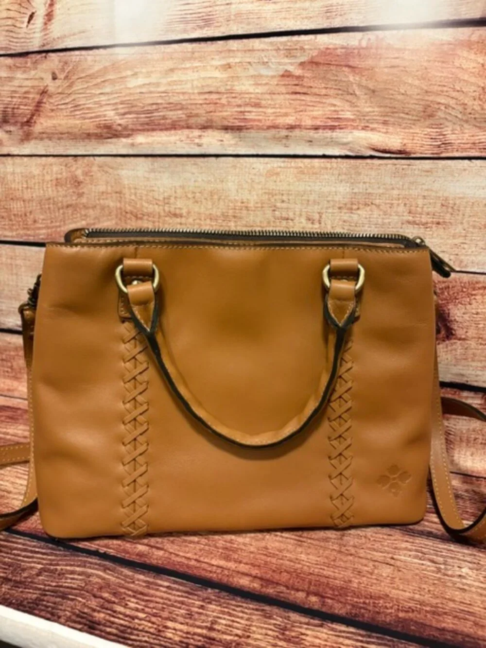 Patricia Nash Nova Italian Leather Satchel Crossbody Hazelnut NWOT - Picture 2 of 4